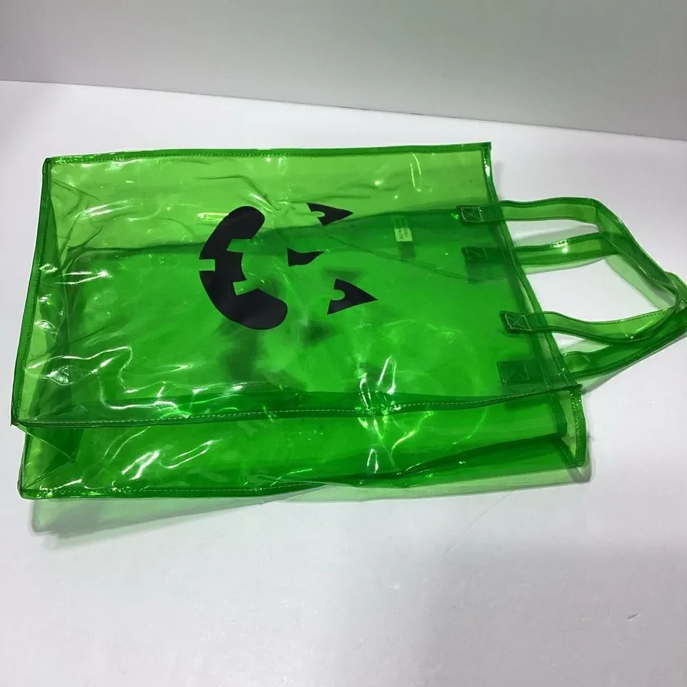 Vinyl Trick Or Treat Tote With Jack O Lantern Face Clear Green Large